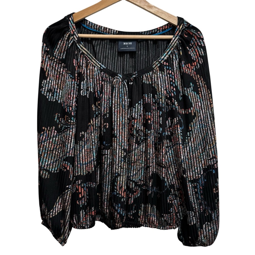 Maeve Anthropologie Madeira Burnout Satin Blouse Top Women XS Paisley Balloon Sl